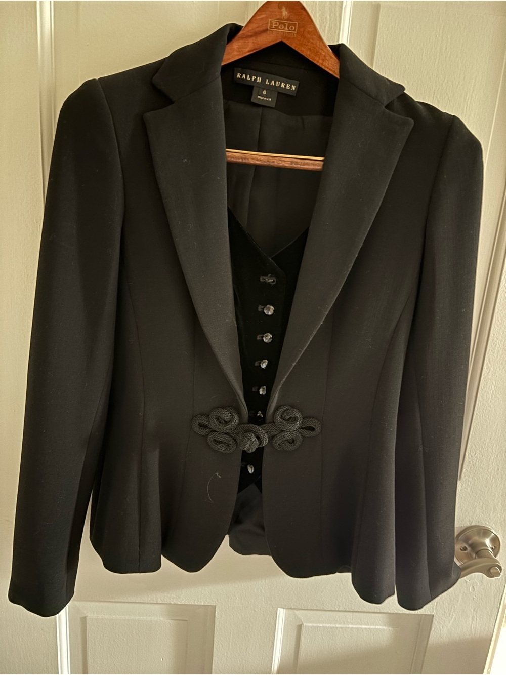 Ralph Lauren Black Women's Tailored Blazer with Decorative Frog Closure